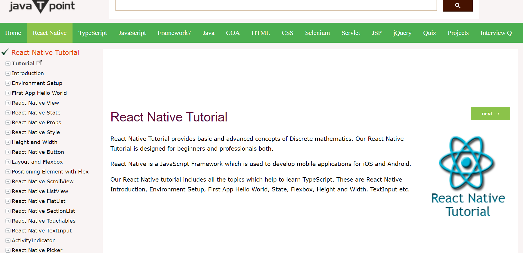 javatpoint react native javatpoint react native